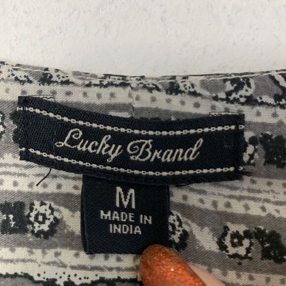 Lucky Brand Lelah Boho Floral Split Neck Tassel Tunic Blouse Sz M - Picture 6 of 11